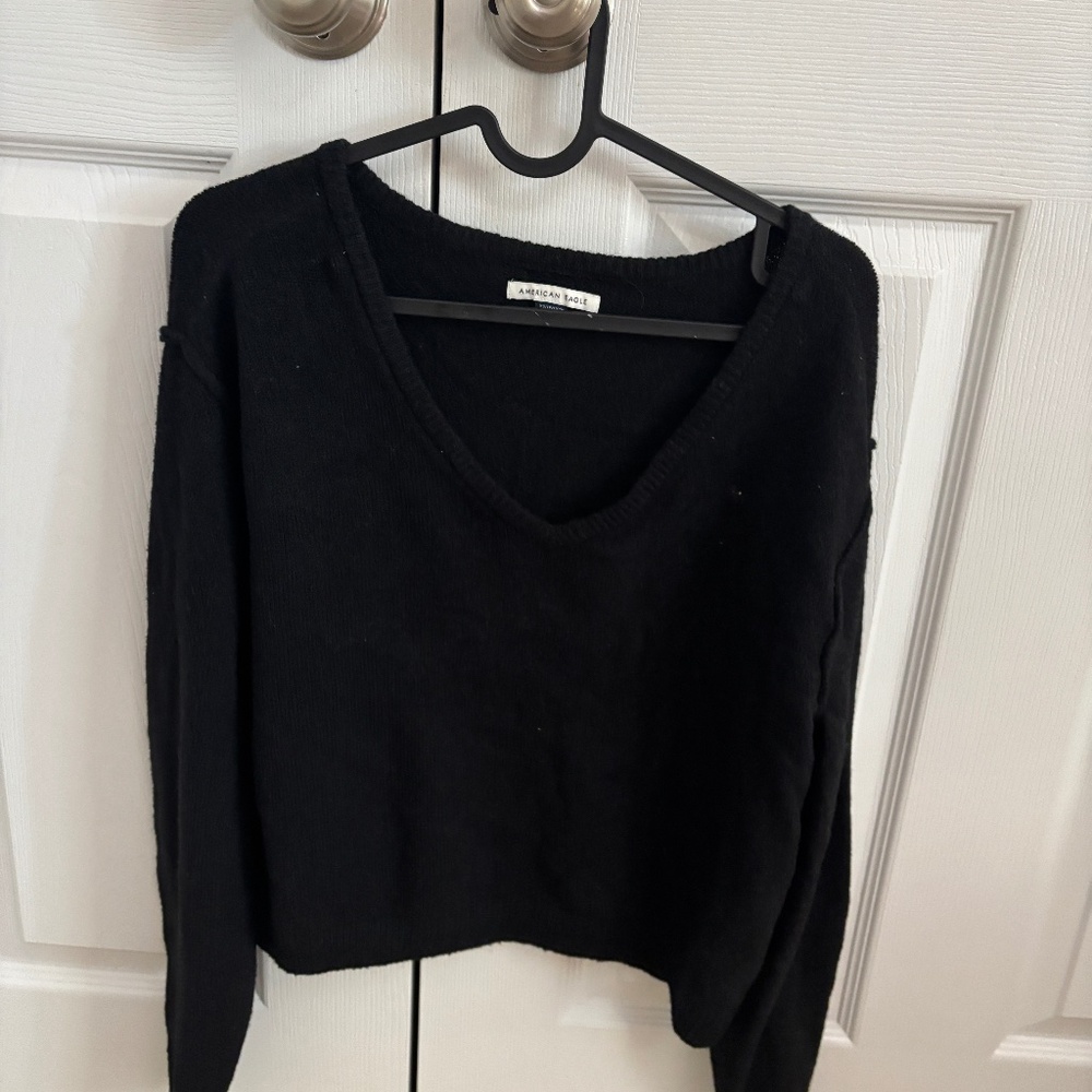 American Eagle V-Neck Sweater Black Size XS